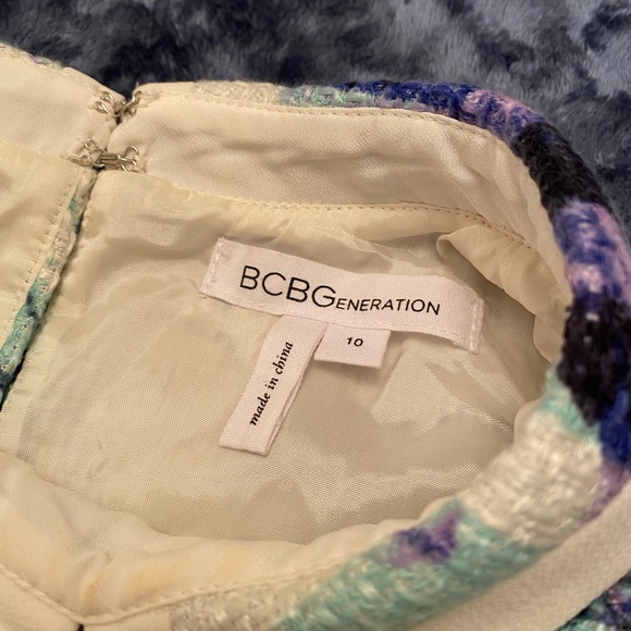 BCBGeneration Light Aqua Blue & Purple Tweed Collared Open Back Side Laced Dress - Picture 4 of 10